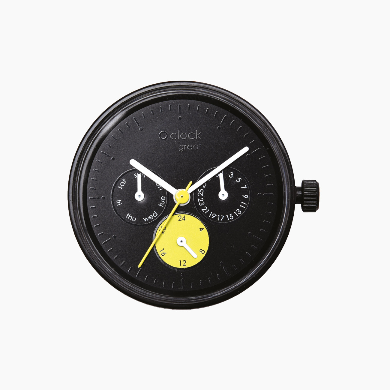 Meccanismo satin giallo su nero datario O clock great