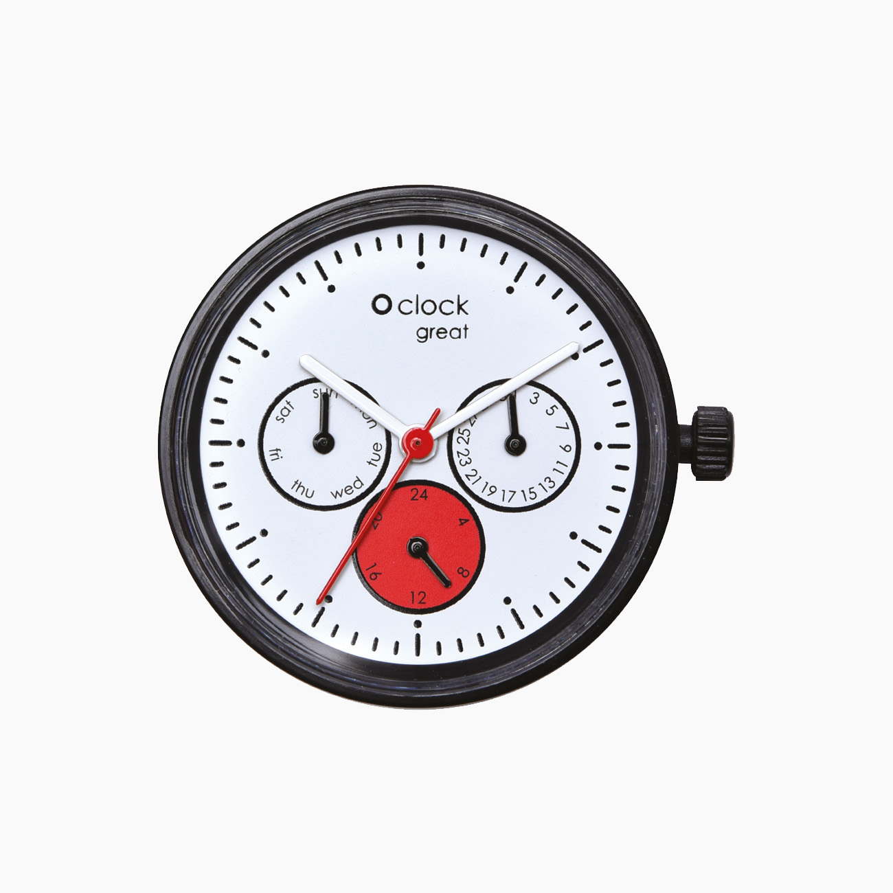 Meccanismo satin rosso su nero datario O clock great